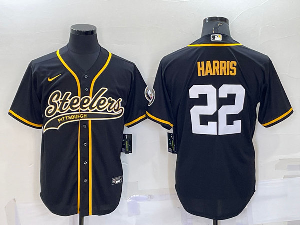 Pittsburgh Steelers #22 Najee Harris Black With Patch Cool Base Stitched Baseball Jersey - Click Image to Close