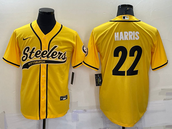 Pittsburgh Steelers #22 Najee Harris Gold With Patch Cool Base Stitched Baseball Jersey - Click Image to Close
