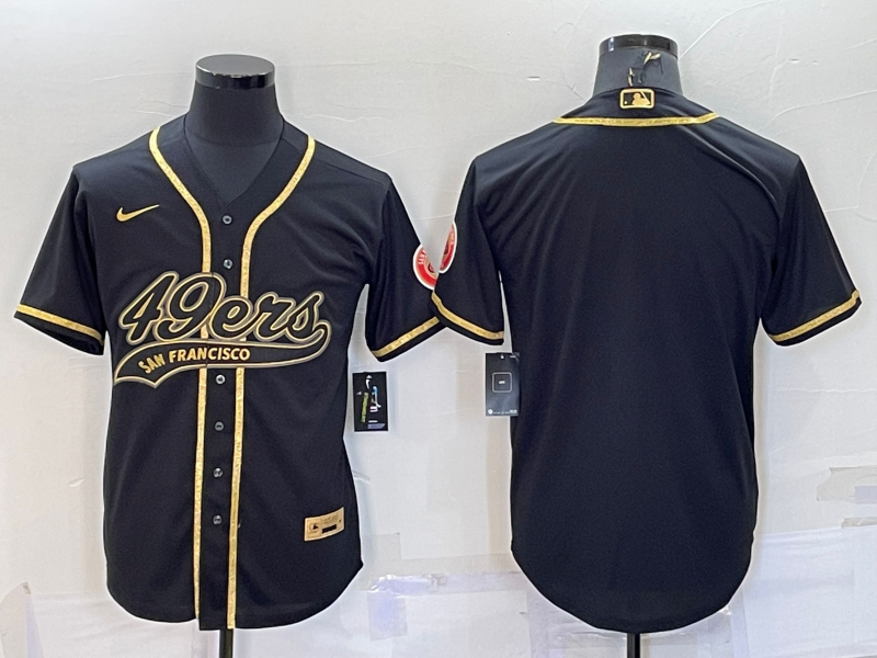 San Francisco 49ers Blank Black Gold With Patch Cool Base Stitched Baseball Jersey