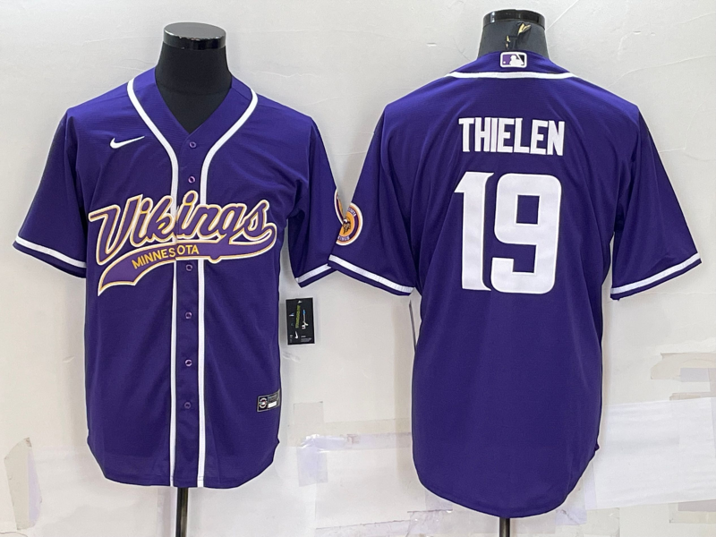 Minnesota Vikings #19 Adam Thielen Purple With Patch Cool Base Stitched Baseball Jersey