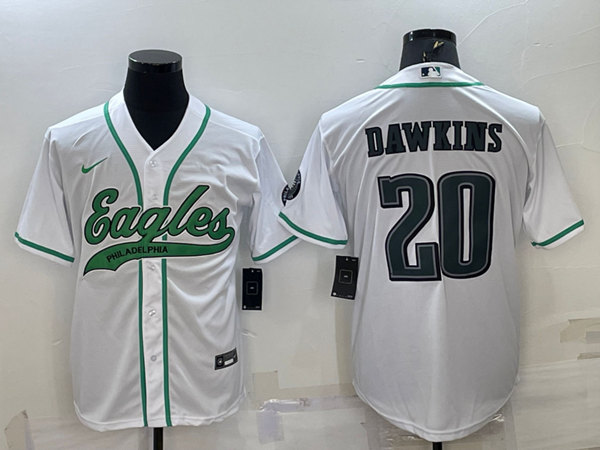 Philadelphia Eagles #20 Brian Dawkins White With Patch Cool Base Stitched Baseball Jersey