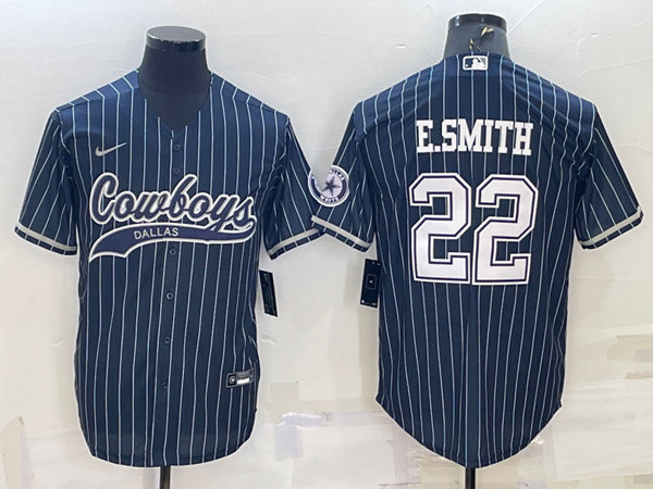 Dallas Cowboys #22 Emmitt Smith Navy With Patch Cool Base Stitched Baseball Jersey - Click Image to Close