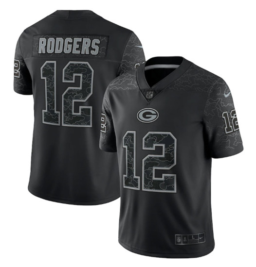 Green Bay Packers #12 Aaron Rodgers Black Reflective Limited Stitched Football Jersey - Click Image to Close