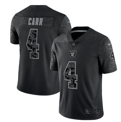 Las Vegas Raiders #4 Derek Carr Black Reflective Limited Stitched Football Jersey - Click Image to Close