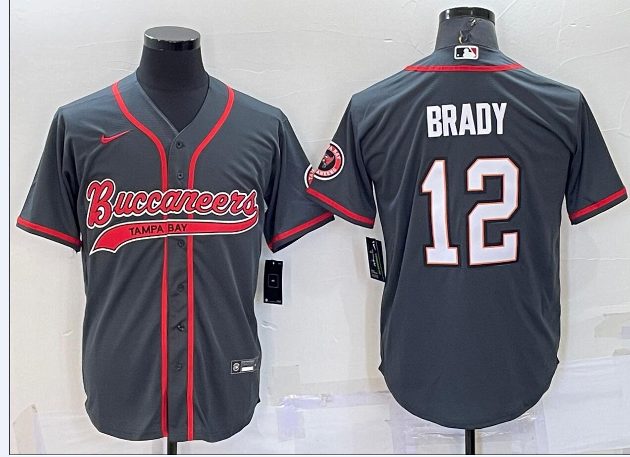 Tampa Bay Buccaneers #12 Tom Brady Grey Stitched Cool Base Baseball Jersey - Click Image to Close