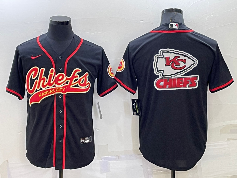 Kansas City Chiefs Black Team Big Logo With Patch Cool Base Stitched Baseball Jersey