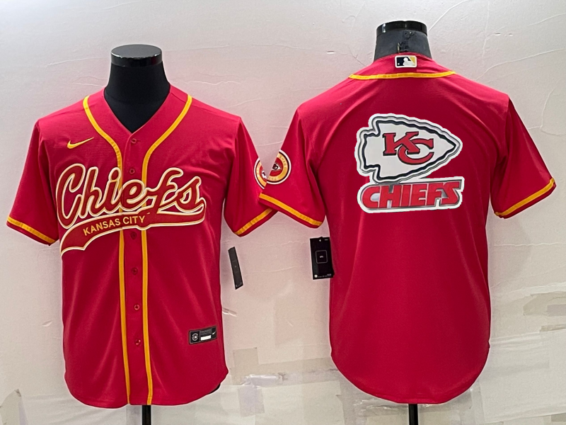 Kansas City Chiefs Red Team Big Logo With Patch Cool Base Stitched Baseball Jersey