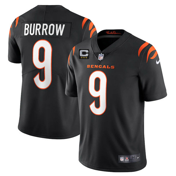 Cincinnati Bengals 2022 #9 Joe Burrow Black With 3-star C Patch Vapor Limited Stitched NFL Jersey