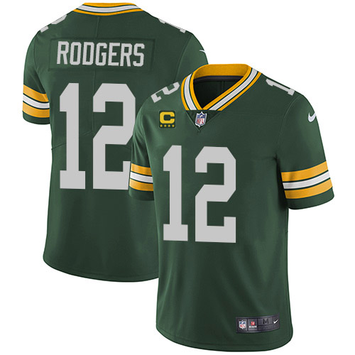 Green Bay Packers #12 Aaron Rodgers Green With 4-star C Patch Vapor Untouchable Stitched NFL Limited