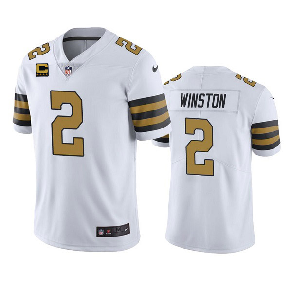 New Orleans Saints 2022 #2 Jameis Winston White With 4-star C Patch Color Rush Limited Stitched Jers