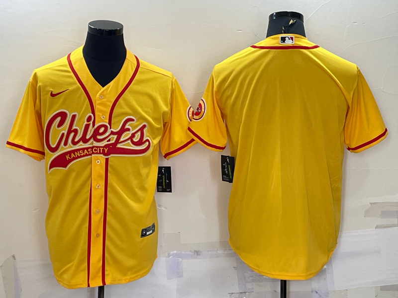 Kansas City Chiefs Blank Gold With Patch Cool Base Stitched Baseball Jersey