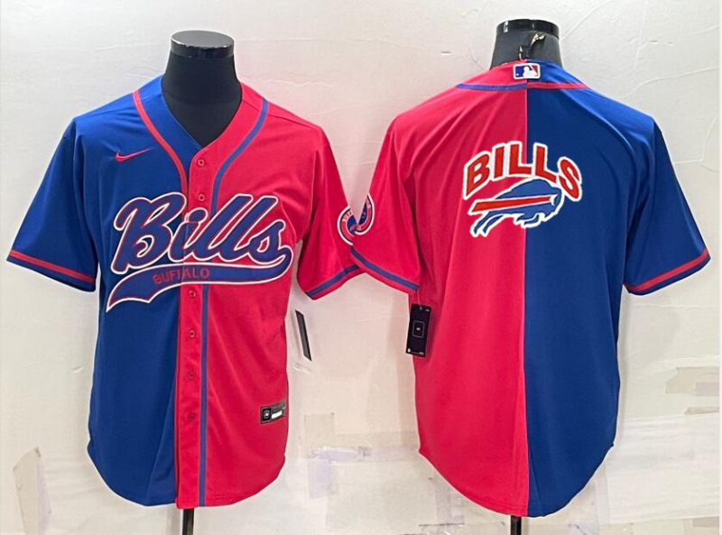 Buffalo Bills #17 Josh Allen Blue Red Two Tone With Patch Cool Base Stitched Baseball Jersey