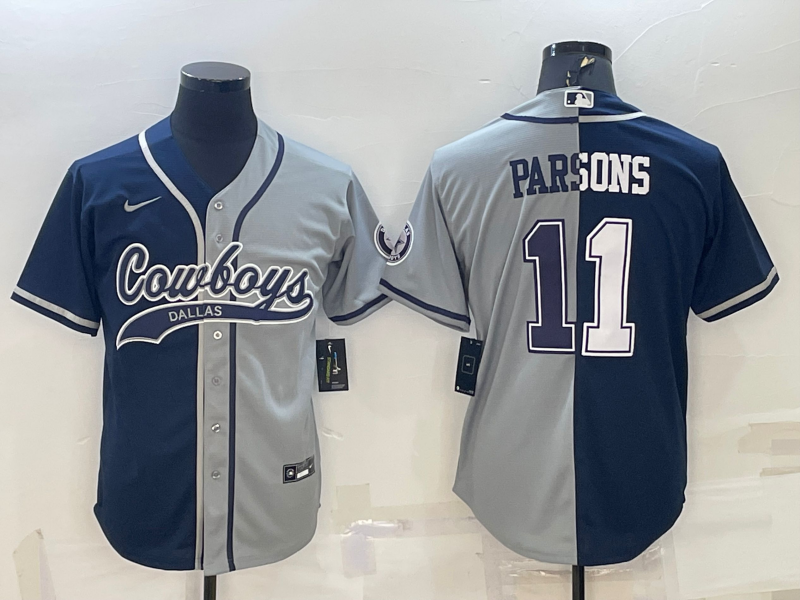 Dallas Cowboys #11 Micah Parsons Navy Blue Grey Two Tone With Patch Cool Base Stitched Baseball Jers - Click Image to Close