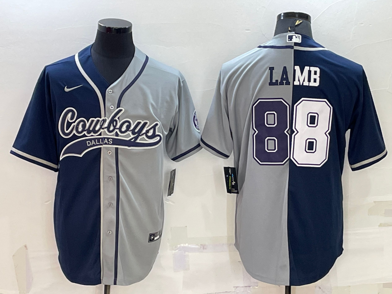 Dallas Cowboys #88 CeeDee Lamb Navy Blue Grey Two Tone With Patch Cool Base Stitched Baseball Jersey