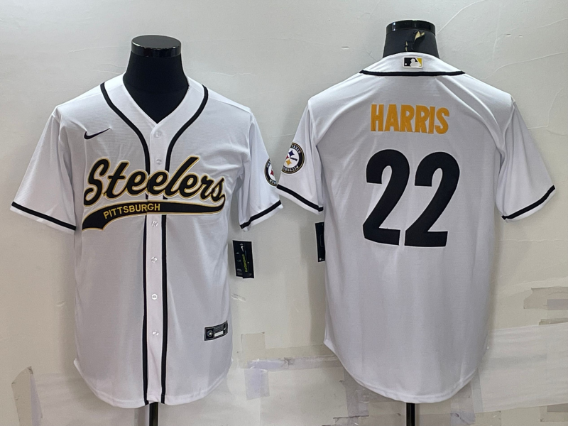 Pittsburgh Steelers #22 Najee Harris White With Patch Cool Base Stitched Baseball Jersey - Click Image to Close