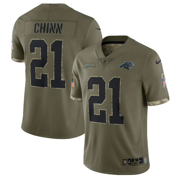 Carolina Panthers #21 Jeremy Chinn 2022 Olive Salute To Service Limited Stitched Jersey - Click Image to Close
