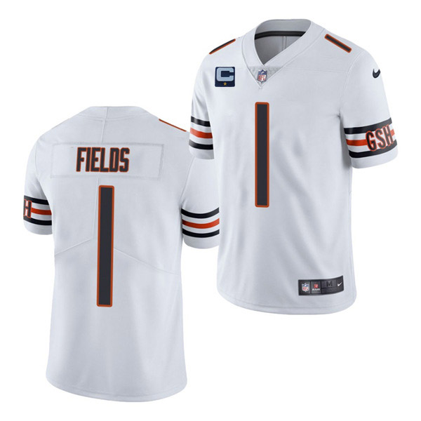 Chicago Bears 2022 #1 Justin Fields White With 1-star C Patch Vapor Untouchable Limited Stitched Jer - Click Image to Close