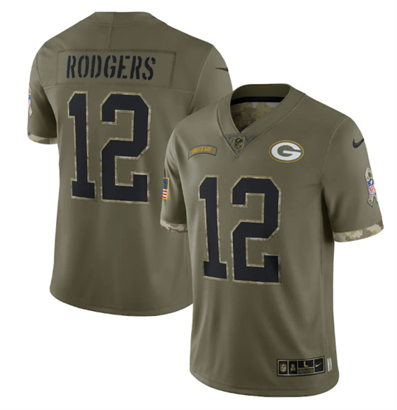 Green Bay Packers #12 Aaron Rodgers 2022 Olive Salute To Service Limited Stitched Jersey - Click Image to Close