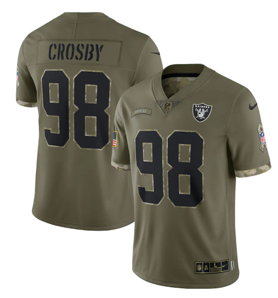 Las Vegas Raiders #98 Maxx Crosby 2022 Olive Salute To Service Limited Stitched Jersey - Click Image to Close