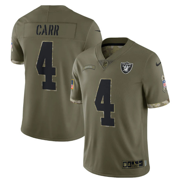 Las Vegas Raiders #4 Derek Carr 2022 Olive Salute To Service Limited Stitched Jersey - Click Image to Close