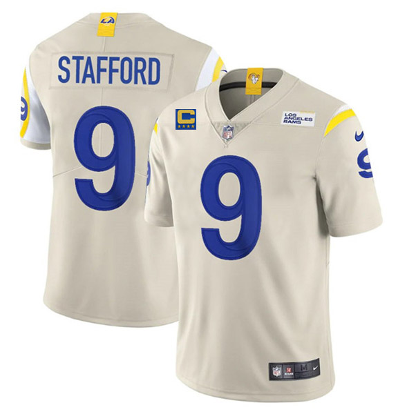 Los Angeles Rams 2022 #9 Matthew Stafford Bone White With 4-star C Patch Stitched NFL Jersey