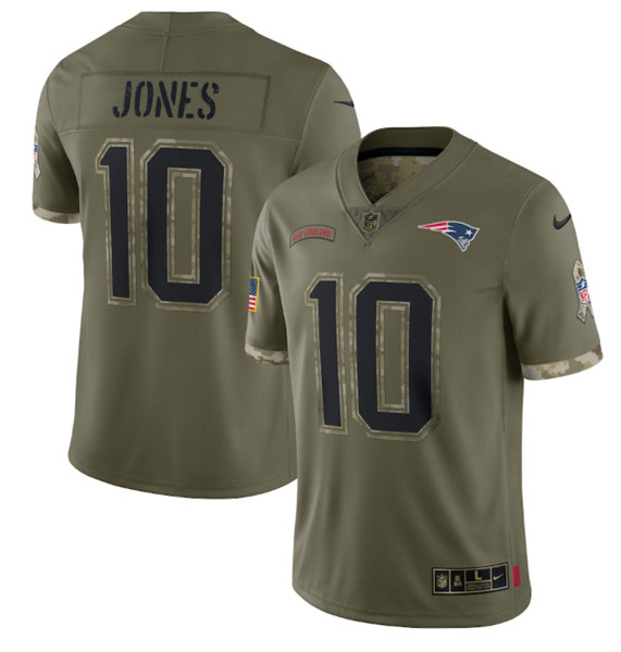 New England Patriots #10 Mac Jones 2022 Olive Salute To Service Limited Stitched Jersey