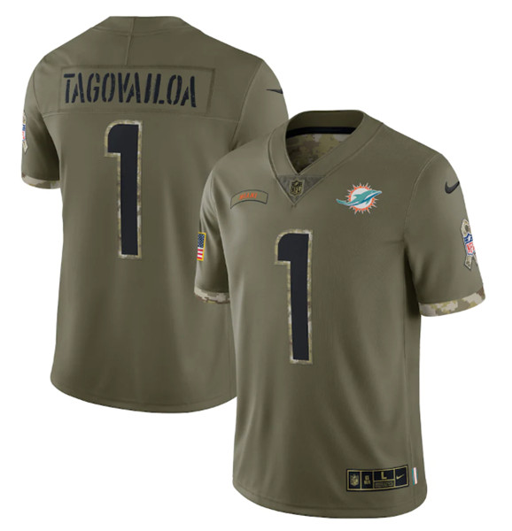 Miami Dolphins #1 Tua Tagovailoa 2022 Olive Salute To Service Limited Stitched Jersey