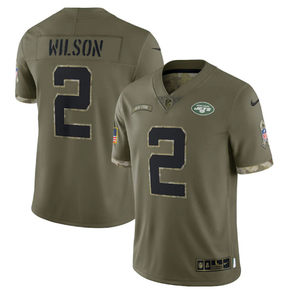 New York Jets #2 Zach Wilson 2022 Olive Salute To Service Limited Stitched Jersey
