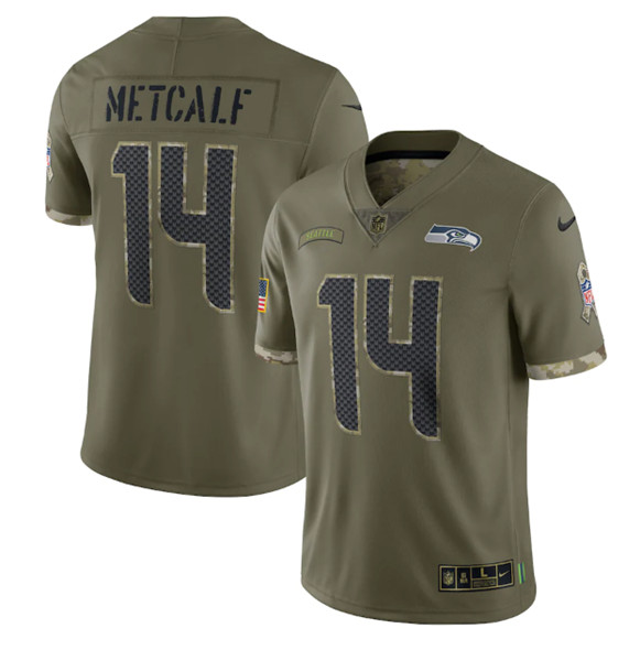 Seattle Seahawks #14 DK Metcalf 2022 Olive Salute To Service Limited Stitched Jersey