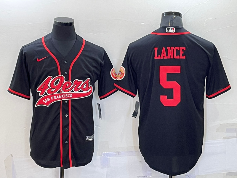 San Francisco 49ers #5 Trey Lance Black Stitched Cool Base Baseball Jersey