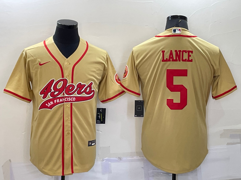 San Francisco 49ers #5 Trey Lance Gold Stitched Cool Base Baseball Jersey