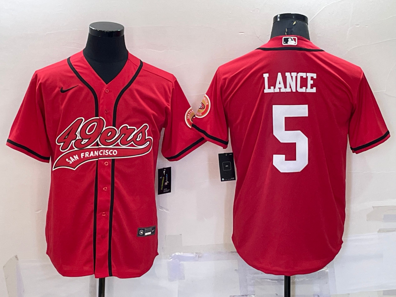 San Francisco 49ers #5 Trey Lance Red Stitched Cool Base Baseball Jersey