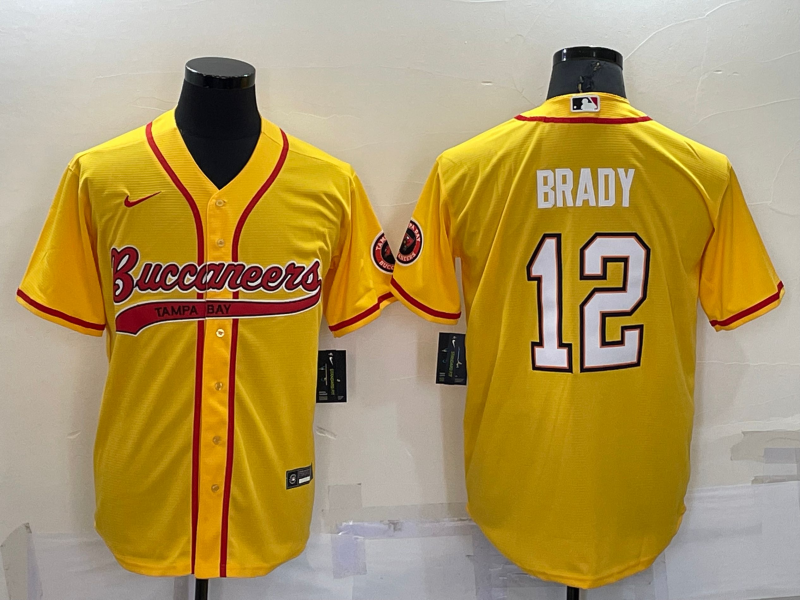 Tampa Bay Buccaneers #12 Tom Brady Yellow Stitched Cool Base Baseball Jersey