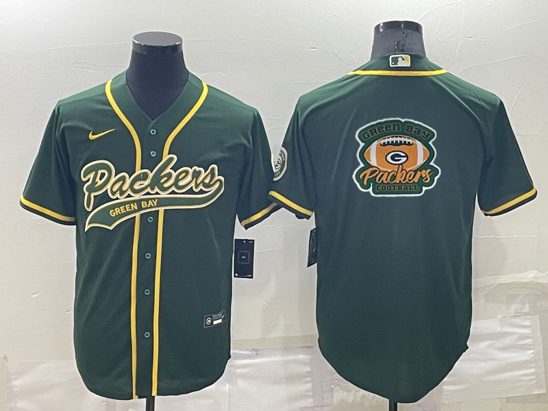 Green Bay Packers Green Team Big Logo With Patch Cool Base Stitched Baseball Jersey