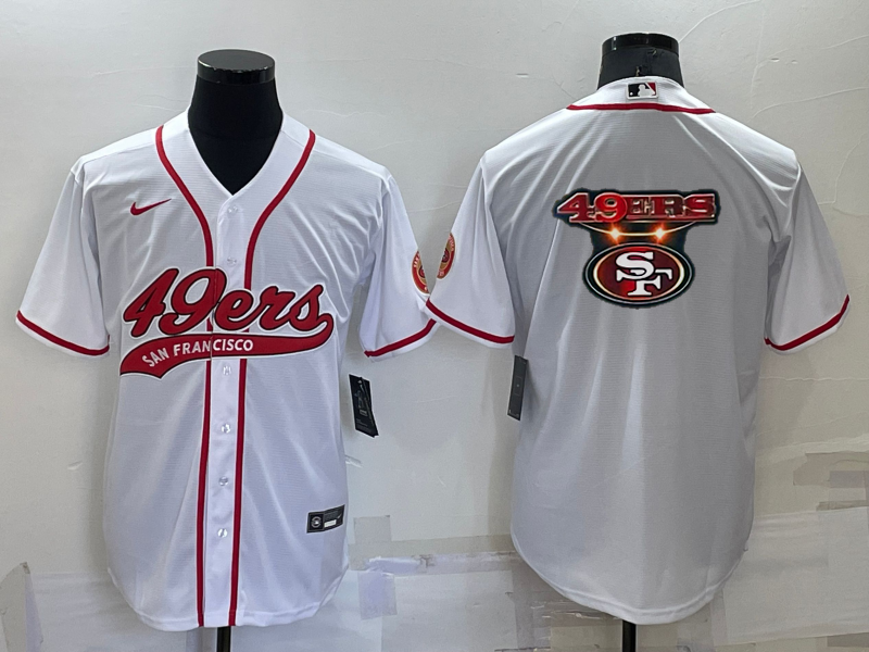 San Francisco 49ers White Team Big Logo With Patch Cool Base Stitched Baseball Jersey