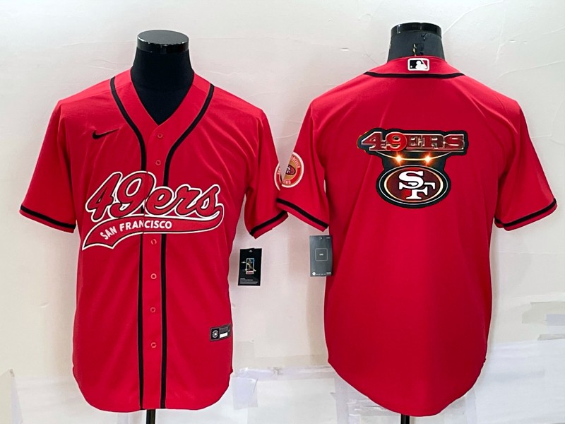 San Francisco 49ers Red Team Big Logo With Patch Cool Base Stitched Baseball Jersey