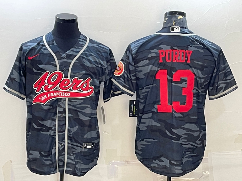 San Francisco 49ers #13 Brock Purdy Grey Camo With Patch Cool Base Stitched Baseball Jersey