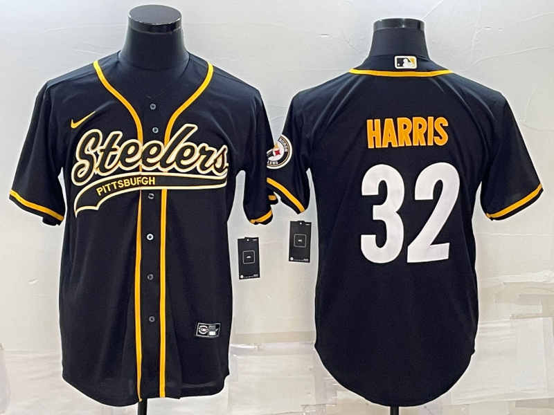 Pittsburgh Steelers #32 Franco Harris Black With Patch Cool Base Stitched Baseball Jersey - Click Image to Close