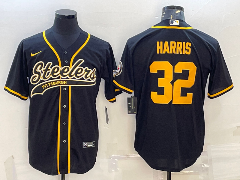 Pittsburgh Steelers #32 Franco Harris Black Gold With Patch Cool Base Stitched Baseball Jersey - Click Image to Close