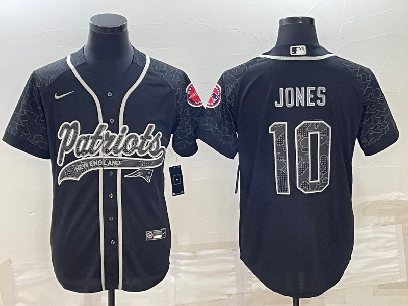 New England Patriots #10 Mac Jones Black Reflective With Patch Cool Base Stitched Baseball Jersey