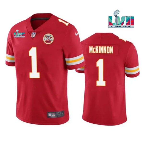 Kansas City Chiefs #1 Jerick McKinnon Red Super Bowl LVII Patch Vapor Untouchable Limited Stitched J
