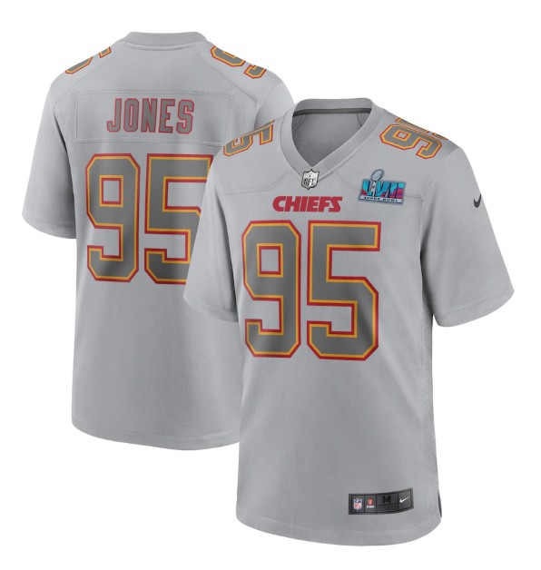 Kansas City Chiefs #95 Chris Jones Gray Super Bowl LVII Patch Atmosphere Fashion Stitched Game Jerse