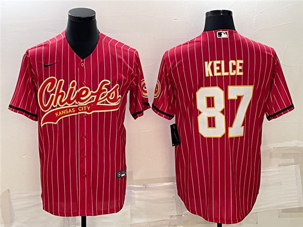 Kansas City Chiefs #87 Travis Kelce Red With Patch Cool Base Stitched Baseball Jersey