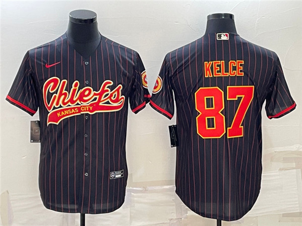 Kansas City Chiefs #87 Travis Kelce Black With Patch Cool Base Stitched Baseball Jersey