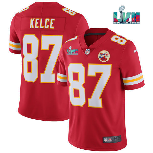 Kansas City Chiefs #87 Travis Kelce Red Super Bowl LVII Patch Vapor Untouchable Limited Stitched Jer