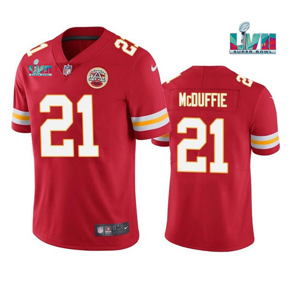 Kansas City Chiefs #21 Trent McDuffie Red Super Bowl LVII Patch Vapor Untouchable Limited Stitched J