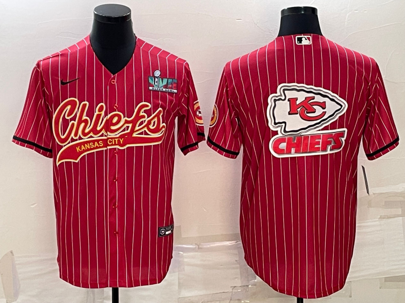Kansas City Chiefs Red Team Big Logo With Super Bowl LVII Patch Cool Base Stitched Baseball Jersey