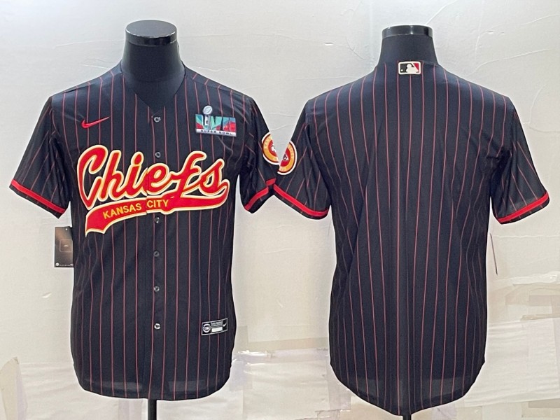 Kansas City Chiefs Blank Black With Super Bowl LVII Patch Cool Base Stitched Baseball Jersey