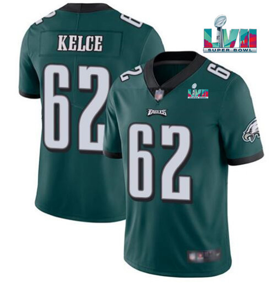 Philadelphia Eagles #62 Jason Kelce Green Super Bowl LVII Patch Vapor Untouchable Limited Stitched J