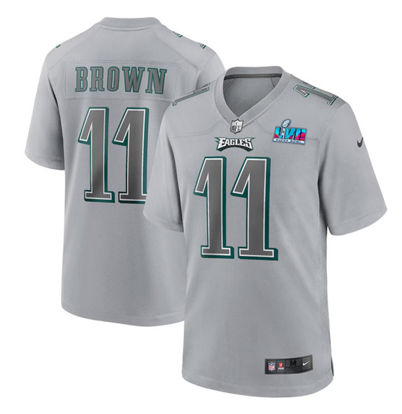 Philadelphia Eagles #11 A.J. Brown Gray Super Bowl LVII Patch Atmosphere Fashion Stitched Game Jerse
